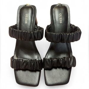 Guess Women‎ 8.5 M Black Aindrea Black Shirred 2.75" Block Heel Slip On Mules